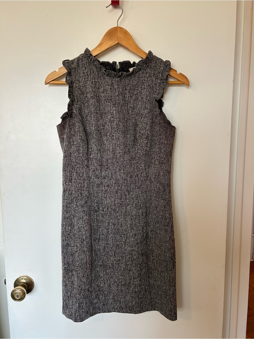 LOFT Gray Tweed Ruffle-Neck Sleeveless Mini Dress